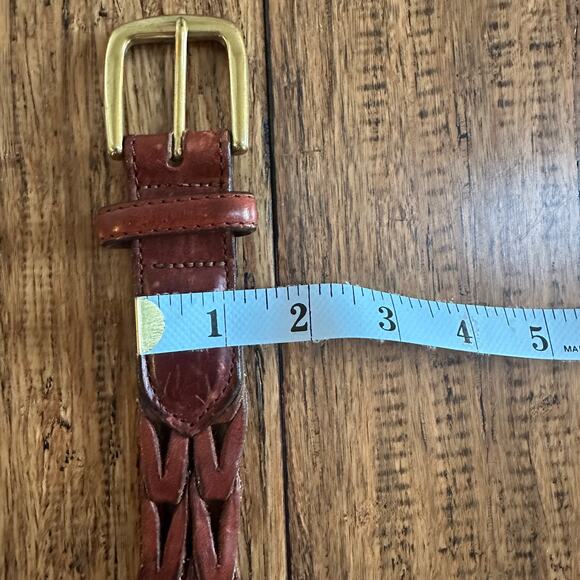 Vintage Brown Leather Braided Fishtail Belt Brass Buckle Mens Western Size 36 - Picture 2 of 7